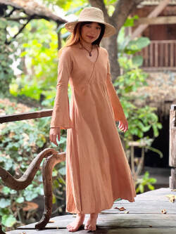 asana ヘンプコットン 薄手 ナウシカ ロング ワンピース・草木染め