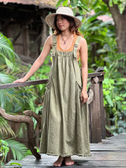 asana HEMP100% デニム風 サロペット ワンピース・草木染め