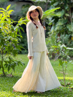 asana HEMP100% 切り替え フレアーパンツ・きなり