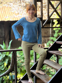 asana ヘンプコットン リブ のびのび レギンス・草木染め