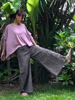 asana HEMP100% ワイドフレアー パンツ・草木染め