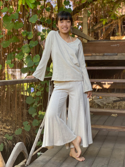 asana HEMP100% テロテロ 切り替え パンツ・きなり