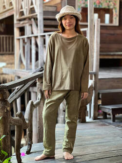 asana HEMP100% デニム風 まつり タイパンツ・草木染め