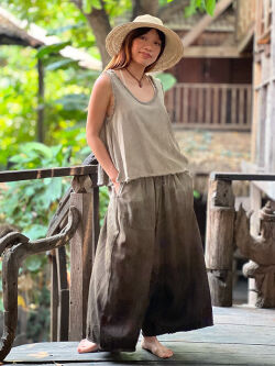 asana HEMP100% テロテロ パンツスカート・草木染めグラデーション