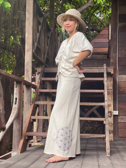 asana ヘンプコットン 厚手 麻柄手刺繍 ロング スカート