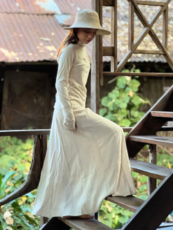 asana HEMP100% テロテロ 切り替え ロングスカート・きなり