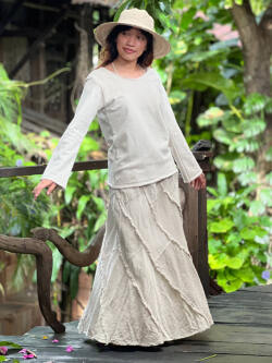 asana HEMP100% 厚手 NEW フリンジ トルネード ロングスカート・きなり