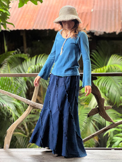 asana HEMP100% 厚手 NEW フリンジ トルネード ロングスカート・草木染め 