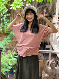 asana ヘンプコットン 薄手 NEW ギャザー Tee・草木染め