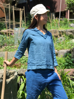 asana HEMP100% Vネック ブラウス・草木染め