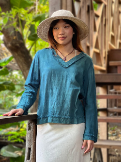 asana HEMP100% Vネック ブラウス・草木染め