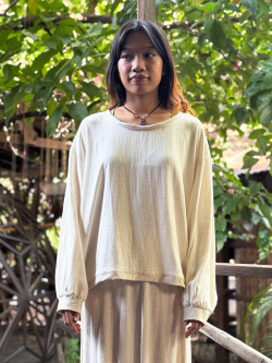 asana HEMP100% テロテロ ゆったり ロング ブラウス・きなり