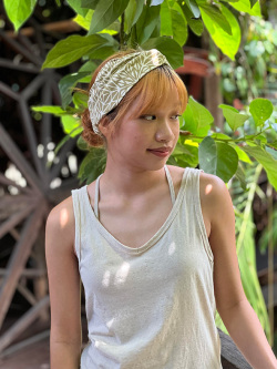 asana ヘンプコットン 薄手 麻柄プリント ヘアーバンド