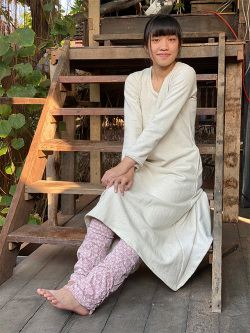 asana ヘンプコットン NEW 麻柄プリント レッグウォーマー・きなり