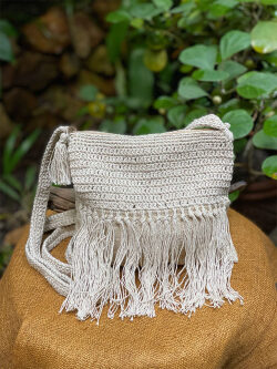 asana HEMP100% 手編み フリンジ ショルダー ポーチ