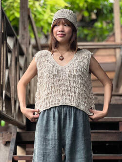 HEMP100% 手編み モコモコ Vネック タンクトップ