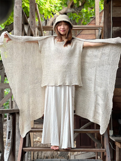 HEMP100% ニット 手編み 大判 ショール