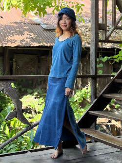 asana x chewin'bacco ヘンプコットン 厚手 タイト スリット ロングスカート・草木染め