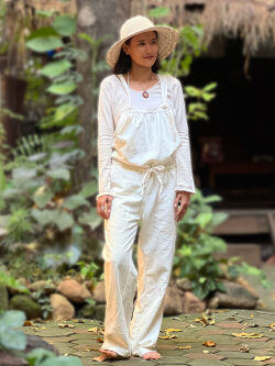 asana x chewin'bacco HEMP100% デニム風 オーバーオール・きなり 