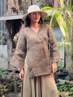 Karma HEMP100% 手織り カシュクール ジャケット・草木染め/麻炭グレー (1点もの)