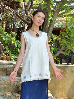 asana HEMP100% 麻柄刺繍タンク