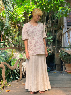 asana ヘンプコットン 厚手 麻柄プリント メンズTee