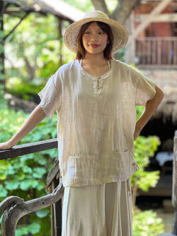 asana 麻100% ゆったり シャツ・きなり