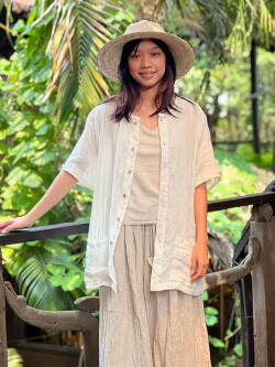 asana HEMP100% ガーゼ ボタン 半袖シャツ・きなり