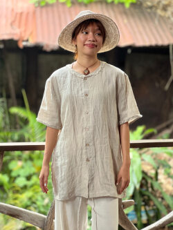 asana HEMP100% ボタン 半袖 シャツ・きなり