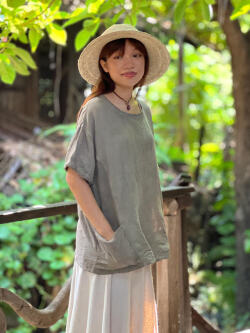 asana HEMP100% 切り替え ポケット Tee・草木染め
