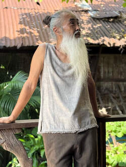 asana HEMP100% テロテロ フリンジ タンクトップ・草木染め