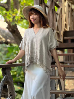 HEMP100% 厚手 手織り手縫い 貫頭衣 ショート シャツ・きなり