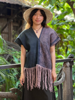 HEMP100%・COTTON100% フリンジ バティック 貫頭衣