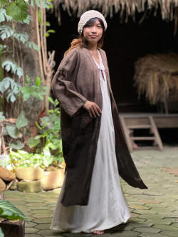 HEMP100% 手織り 手縫い ロング ジャケット・草木染め