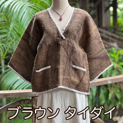 HEMP100% 手織り手縫い Vネックロングスリーブ ・手刺繍 ソフト仕上げ