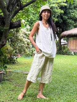 HEMP100% 手織り 七分丈 パンツ・きなり