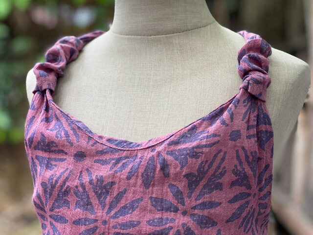 asana KIDS 麻100% 麻柄プリント オーバーオール・草木染め