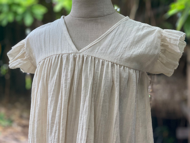 asana KIDS HEMP100% ガーゼ フリフリ チュニック・きなり