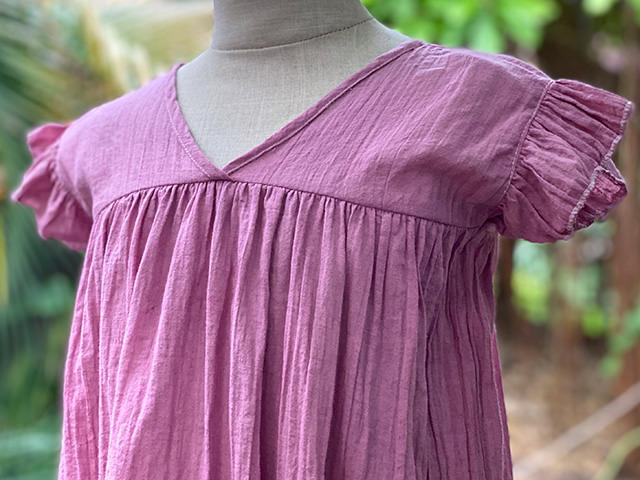 asana KIDS HEMP100% ガーゼ フリフリ チュニック・草木染め