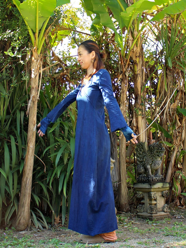 asana ヘンプコットン カシュクール風 ロング ワンピース・草木染め