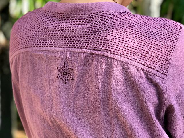 asana 麻100% 刺し子 ロングカーディガン・草木染め【パヤカ