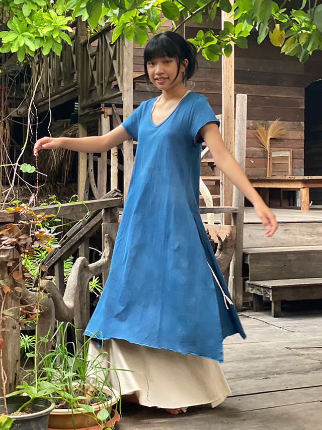 うさと　ヘンプ　藍染草木染め　チュニック asana ヘンプコットン サイドスリット チュニック・草木染め