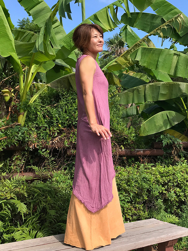 asana ヘンプ シルク ノースリーブ ワンピース・草木染め【パヤカ