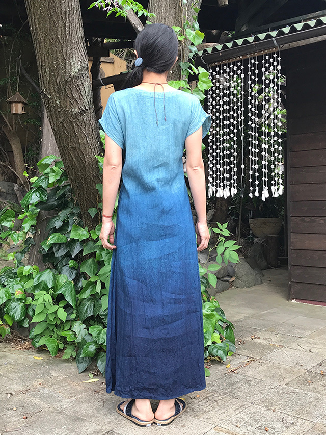 asana HEMPヘンプ100% 縄文ワンピース・草木染めグラデーション
