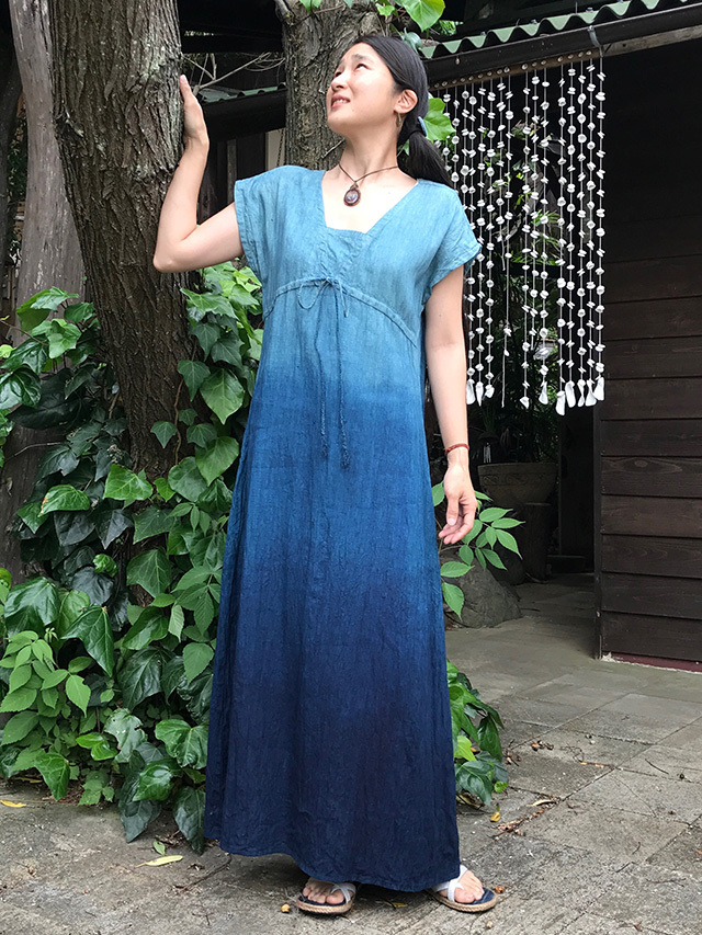 asana HEMPヘンプ100% 縄文ワンピース・草木染めグラデーション