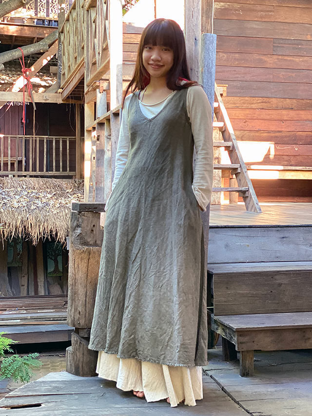 asana HEMP100% NEW バイアス ワンピース・草木染め【パヤカ 