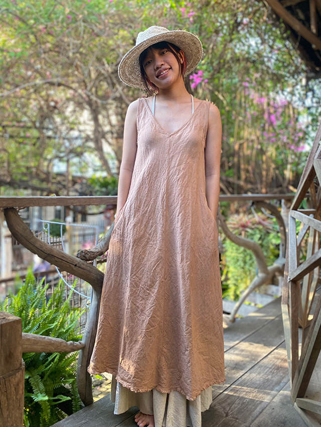 asana HEMP100% NEW バイアス ワンピース・草木染め【パヤカ 