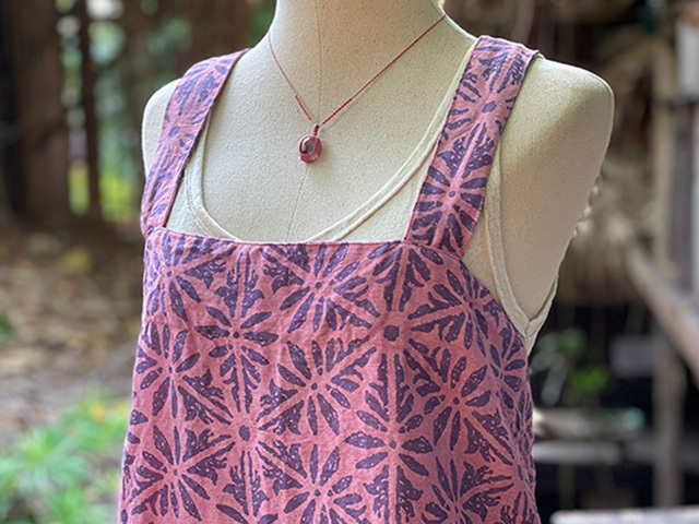 asana HEMP100% 麻柄プリント エプロン・草木染め