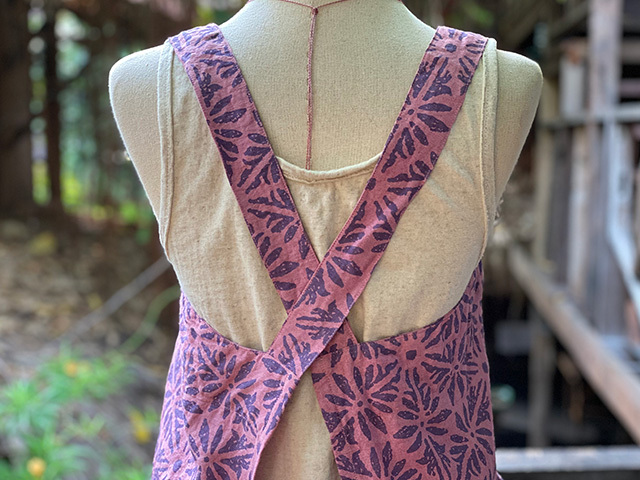 asana HEMP100% 麻柄プリント エプロン・草木染め