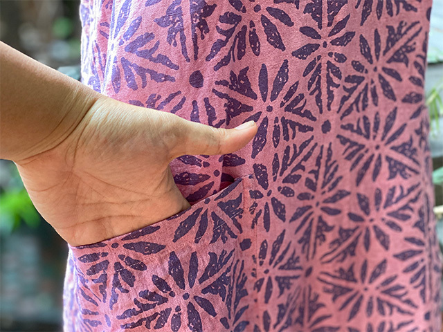 asana HEMP100% 麻柄プリント エプロン・草木染め